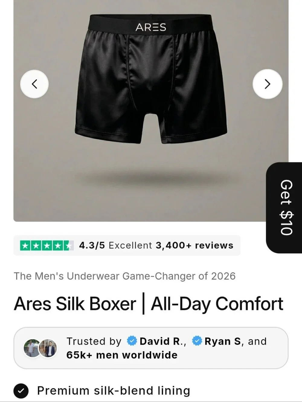 Ares Silk Boxer Briefs Black Size L (Fits Like A M) BRAND NEW